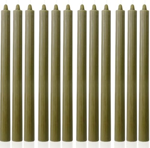 Olive Taper Candles Tall Tapered Candlesticks Set of 12 Unscented Dripless Smokeless Long Wedding Advent Home Decor Dinner Christmas-Natural Color Series-10.6 Inch by MAITREYA