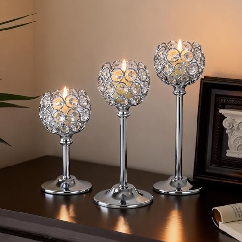 Silver Crystal Candle Holders Candlestick Holders - 4 Sets Tall Bling Bowl Candelabra Centerpieces for Dining Table, Wedding, Party & Fireplace Mantel Decor,12Pcs - Image 4