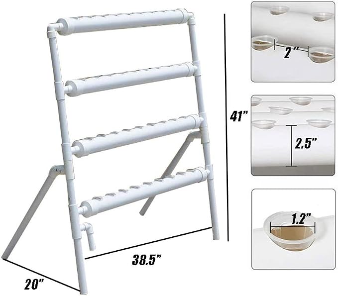 INTBUYING PVC Hydroponics Growing System, 36 Sites 4 Pipes Grow Kit for Leafy Vegetables, 4 Layers Vertical Hydroponic Kit with with 110V Pump, Inner Set Hose, Basket, Planting Sponges
