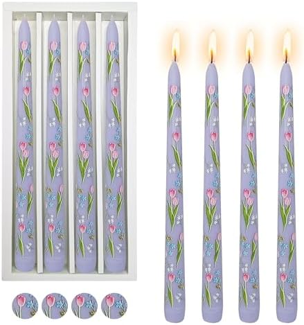 Print Taper Candle Dripless Candlesticks - Gedengni 4pcs Purple Scented Candle Long Candle Sticks 10inches Flower Tapered Candles for Home Party Wedding,8D4T-YJX by Gedengni