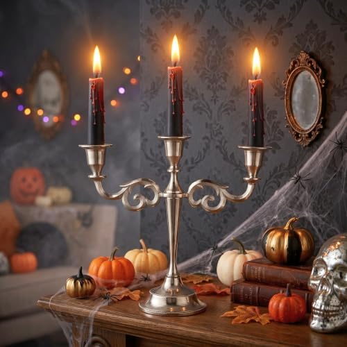 Rely+ 3 Arm Candelabra Taper Candle Holders Decorations Indoor Kitchen Décor Table Candles Candlestick Candelabra Centerpiece (Silver) - Image 2