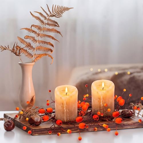 Daifunli 2 Pcs Fall Candle Rings Wreaths for Pillar 3.25 Inch Berry Pod - Image 6