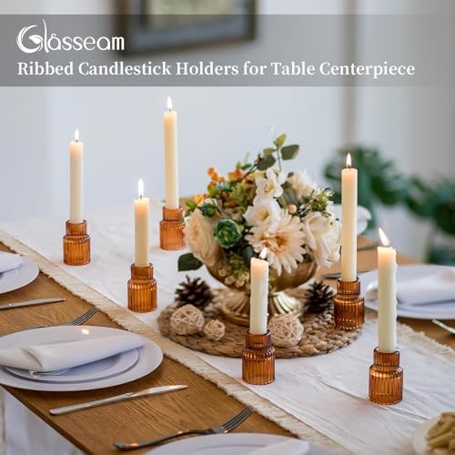 Glasseam Tapered Candlestick Holders Bulk: 20 Pcs Amber Fall Table Decor - Image 3