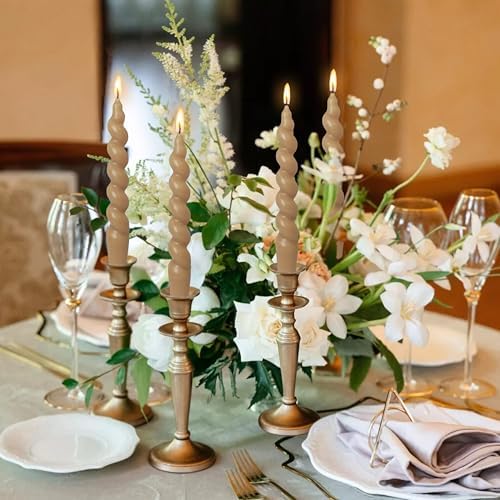 Tan Beige Spiral Taper Candles 7.5 Inch Short Candlesticks Smokeless Twisted Candles Unscented Candle Sticks Handmade 4 PCS for Romantic Gifts Christmas Dinner Decor - Image 6