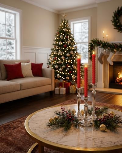 Red Spiral Flameless Taper Candles with Remote Control and Timer, 9.6 Inch Real Wax Battery Operated LED Candlesticks with Built-in Button, Fake Candle Sticks for Christmas Home Decor - Image 3