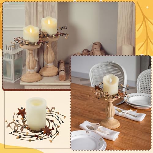Daifunli 2 Pcs Primitive Pip Berry Candle Ring Rusty Stars Candle Wreath Ring for Pillar 3.9 Inch Candles Holder for Wedding Season Dining Table Centerpiece Decor - Image 3