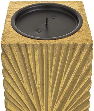 CosmoLiving by Cosmopolitan Wood Geometric Carved Pillar Candle Holder, Set of 3 12", 10", 8"H, Gold - Image 4