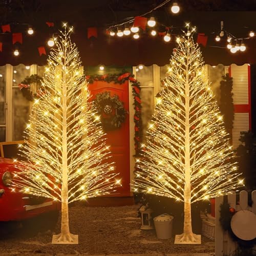 Rossesay 2 Pack 5ft-900led Christmas Lighted Birch Tree Warm White Lights by Rossesay