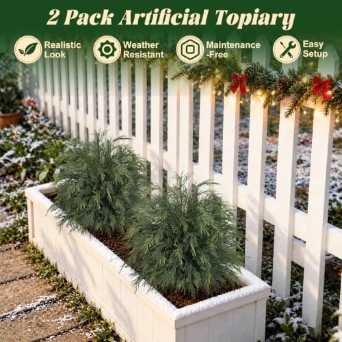 2PCS Arborvitae Cedar Topiary Trees with Spike, Christmas Decor - Image 5