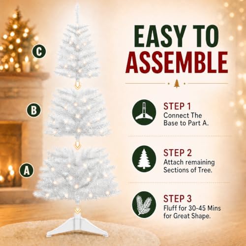 4ft Artificial White Christmas Tree with Lights - Image 2