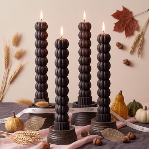 MTLEE 4 Pack Pumpkin Taper Candles Pumpkin Black Halloween Candlesticks by MTLEE