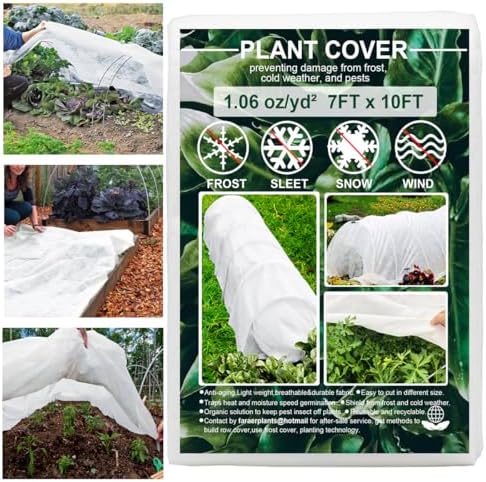 Plant Covers Freeze Protection, Antifrost Cover 7ft×10ft Reusable Rectangle Frost Protection Floating Row Cover Plant Blanket Garden Winterize Cover for Cold Weather Snow by FARAER
