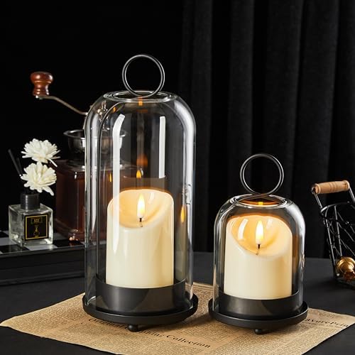 5"&4" Metal Candle Holder with Handmade Glass Dome in Brass & 2 Timer Candles, Set of 2 Versatile Hurricane Glass Candle Holders for Pillar Candles & Plants - Image 5