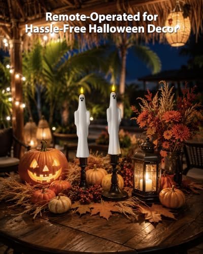 Homemory 6 Pcs Real Wax Ghost Flameless Taper Candles, 3D Wick Flickering Led Candlesticks 9.6 Inch Battery Operated with Remote & Timer, Spooky Halloween Gothic Indoor Decor - Image 6