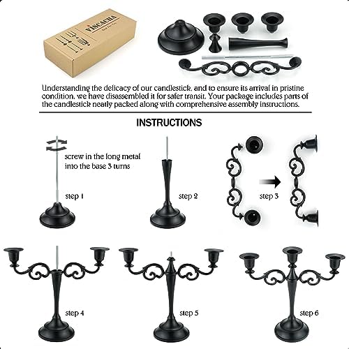 3-Arm Metal Candelabra Candle Holder Table Centerpiece, Black - Image 5