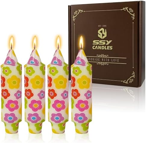 5 inch Short Candle Floral Candle Sticks Printed Candlestick Handmade Unscented Taper Candle 4 Pack Colorful Flower Tapered Candles for Home Dinner Wedding Holiday by XINAOBAOLUO