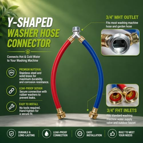 TTFLEX 1FT Washing Machine Y Hose, Hot Cold Hose Mixer 3/4" FHT/MHT, 2 PCS - Image 4