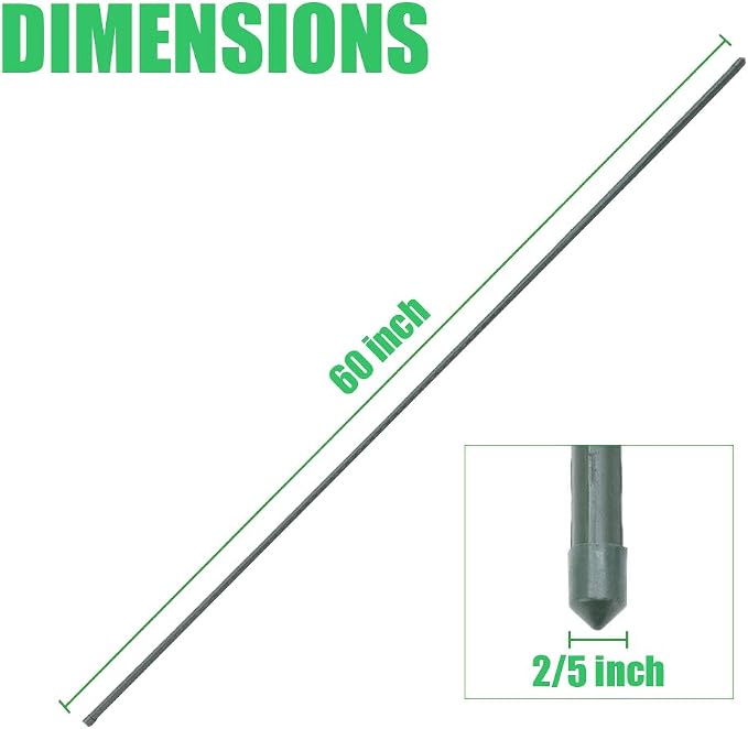 Mininfa Steel Plant Stakes 4.75 Feet, Plastic Coated Metal Garden Stakes Supports Climbing for Tomatoes, Trees, Beans, 25 Pack