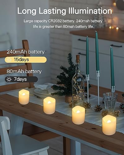 SHYMERY Flameless Votive Candles,Lasts 2X Longer,Battery Operated LED Tea Lights with Warm White Flickering Light,Small Electric Fake Tea Candle Realistic for Wedding,Table,Outdoor,Pack of 12 - Image 4