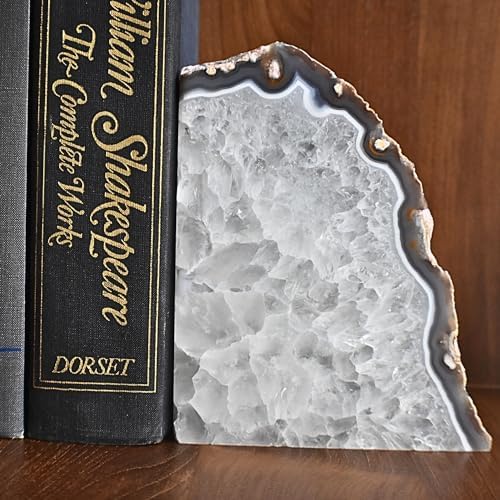 Nature's Decorations Natural Agate Bookends - A-Quality Large Heavy Duty Geode, Earth Tone & Neutral Stone Decor, Crystal Gift, 1 Pair (4-6 lbs)