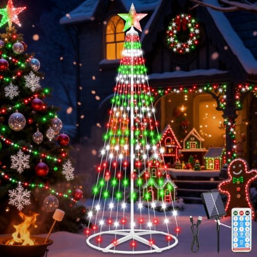 Outdoor Solar Christmas Tree Lights, 5FT Lighted Artificial Cone Tree by Forlivese
