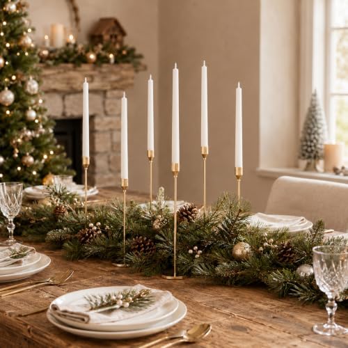 NLBTW Set of 6 Gold Taper Candle Holders, Tall Candlesticks Holder for Dining Table Centerpiece, Fall Decor, Fireplace Mantel & Wedding Gift (Fits 3/4" Thick Candles) | Modern Candle Stick Holder Decor for Mantel Dining Table Centerpiece, 3 Different H... - Image 2