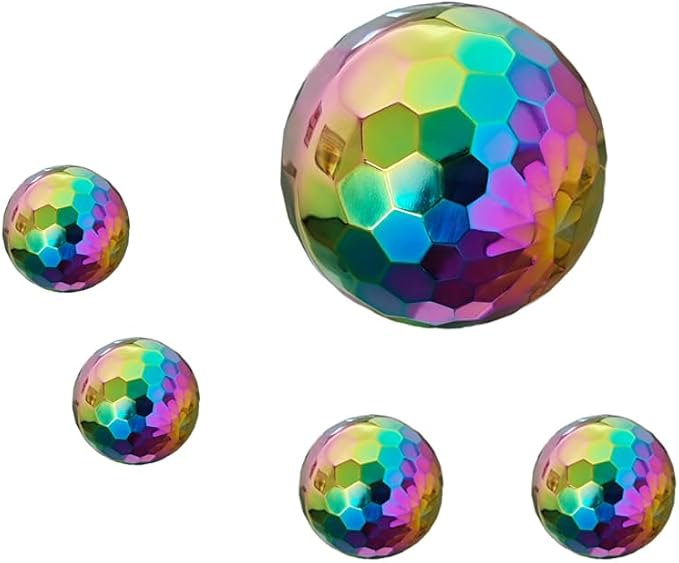 304 Stainless Steel Gazing Ball Sculptures Diamond Ball Decoration Mirror Hollow Decor Ball Reflective Garden Sphere Hollow Metal Ball Ornament Statues Gazing Globe for Home Garden (Rainbow 5Pack)