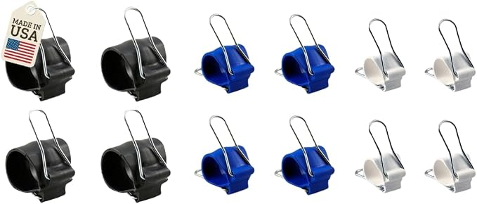Reusable Garden & Cable Clips – Indoor/Outdoor Clamp Holders for Plants, Cords, Wires, String Lights, Trellis & Décor, Multi-Size 12 Pack (4 Small White, 4 Medium Blue, 4 Large Black)