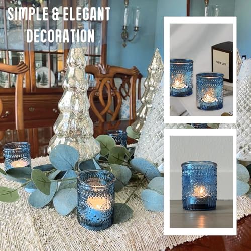 12 Pcs Blue Glass Votive Candle Holders, Tealight Candle Holders for Table Centerpieces, Vintage Candle Holder Bulk, Boho Wedding, Home, Bridal Shower, Birthday Party Table Decor (Blue) - Image 5