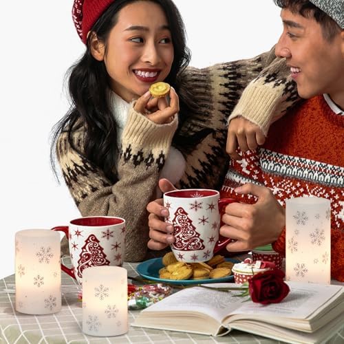 Christmas Snowflake LED Flameless Pillar Candles Battery Operated Timer - Image 6