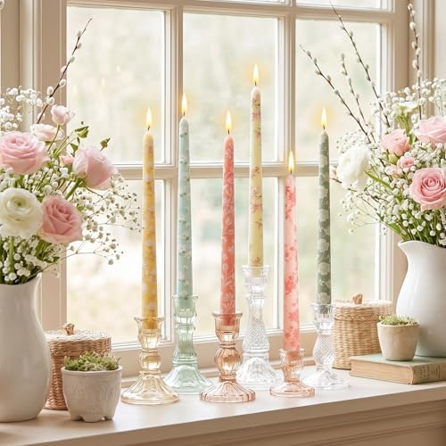 Conelist 6pcs Colorful Floral Taper Candle 9.8" Flower Tapered Candlestick - Image 5