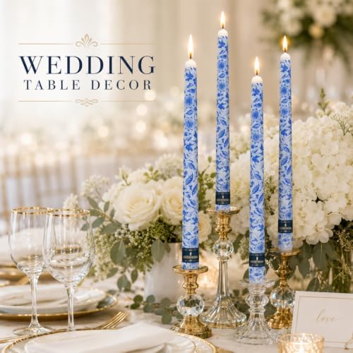 Blue Floral Taper Candles 10in-Chinoiserie Candlesticks for Table Decor - Image 5