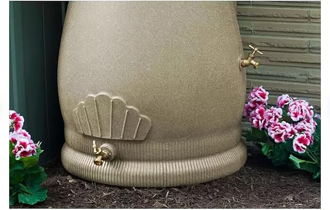 Rain Wizard Decorative Urn Rain Barrel, Durable polyethylene Resin, with Brass Spigot, Flat-Back Design,Perfect for Gardening Any Home (Sandstone, 50 Gallon)