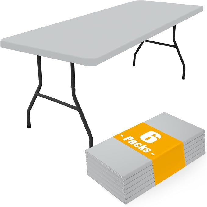 Smiry 6 Pack Rectangle Picnic Table Cloth, Waterproof Elastic Fitted Tablecloths, Washable Polyester Rectangular Patio Table Cover for Camping, Indoor and Outdoor (Light Grey, 30"x48")