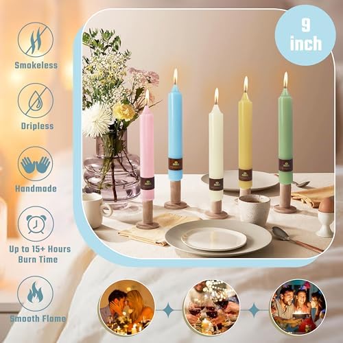 Blue Taper Candles 9 inch - 4 Pack Fat Candle Taper Candles Dripless, Smokeless, Unscented Hand Poured Tall Candlesticks - Perfect for Home Decor, Weddings, and Special Occasions - Image 5