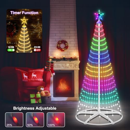 7.5FT Smart LED Christmas Cone Tree Lights, Lighted Outdoor Christmas Tree with Timer Remote & APP Control, DIY RGB Color Changing Light Show with Music Sync for Indoor Outside Xmas Decorations - Image 6