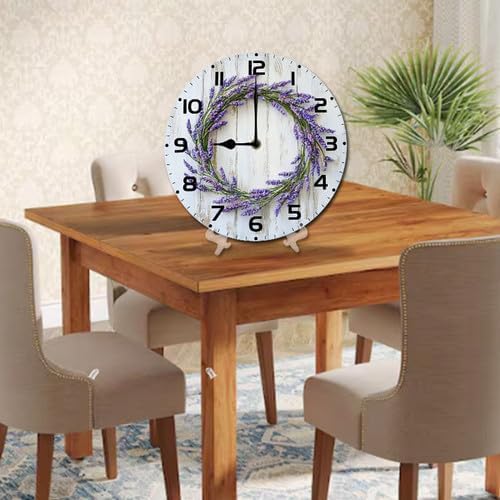 Lavender Wooden Silent Non-Ticking 10 Inch Round Clocks Battery Operated Analog for Living Room Kitchen Bedroom Bathroom Office Home School Decor