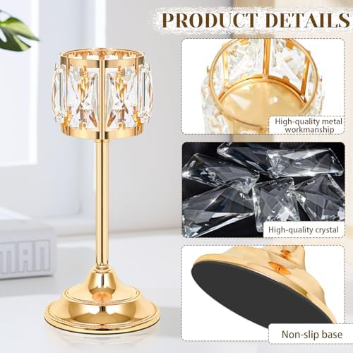 Set of 3 Metal Crystal Candle Holders, 11/9/7 Inch Elegant Tealight Candelabra Centerpiece for Wedding Table Decor, Tiered Home Party Decoration (12, Gold-11+9"+7") - Image 3