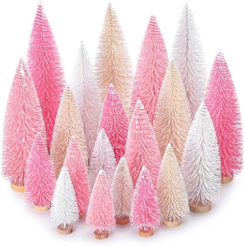 Vinsot 20 Pcs 5-12 Inch Bottle Brush Christmas Trees, White,Pink by Vinsot