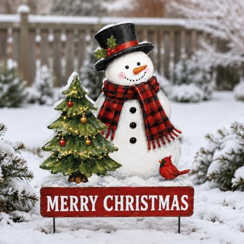 Outdoor Christmas Decorations Metal Snowman Yard Sign Stakes - Image 2