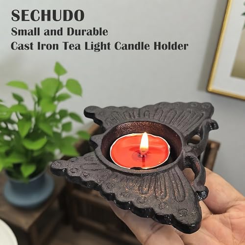 Small Cast Iron Candle Holder, Small Handmade Vintage Candlestick Holders, Rustic Tea Light Candle Holder, Farmhouse Candle Stand for Fireplace Shelf Home Decor (Butterfly Pattern) - Image 4