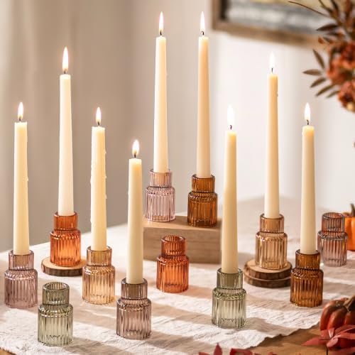 Hewory 12PCS Vintage Color Glass Taper Candle Holders for Table Centerpiece by Hewory