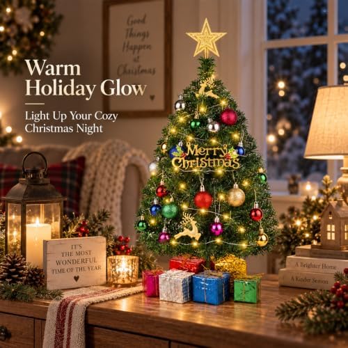 Mini Christmas Tree with Lights, 2 Ft Small Tabletop Christmas Tree 2 Packs - Image 7