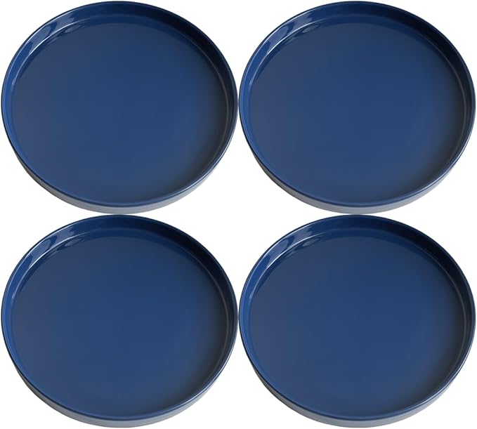 Yukfona Ceramic Plant Saucer Tray 4 Pcs 4 Inch Blue, 4.53" OD x4.13 ID x0.9 Deep| Fits Flower pots Bottom≤ 4.13", Heavy Duty Glazed Round Planter Drip with Catch Basin for Indoor Outdoor Plants