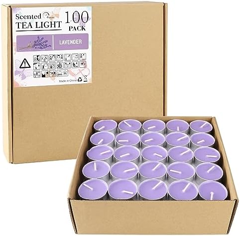Purple Lavender Scented Tealight Candles - Giant 100 Pack Candles -Smokeless, 4 Hour Burn - Gift Set for Valentine's Day, Christmas, Weddings Centerpiece & Home Decor - Image 2