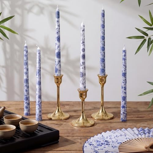 Conelist 12pcs Blue White Floral Taper Candle 9.8" Chinoiserie Candlestick - Image 4