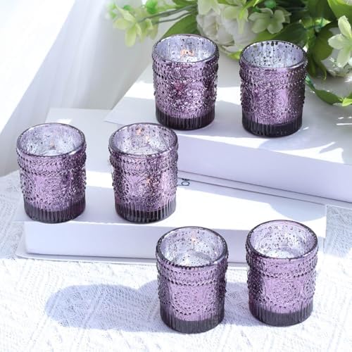 VOHO 12pcs Sunflower Purple Votive Candle Holders for Table Centerpiece - Image 2