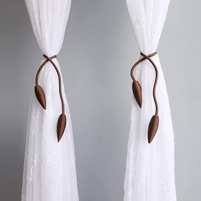 Valea Home 4 Pieces Curtain Tiebacks Clips Creative Window Drape Twist Tie Backs European Style Custom Made Curtain Holders Decorative Draperies Holdbacks, Coffee