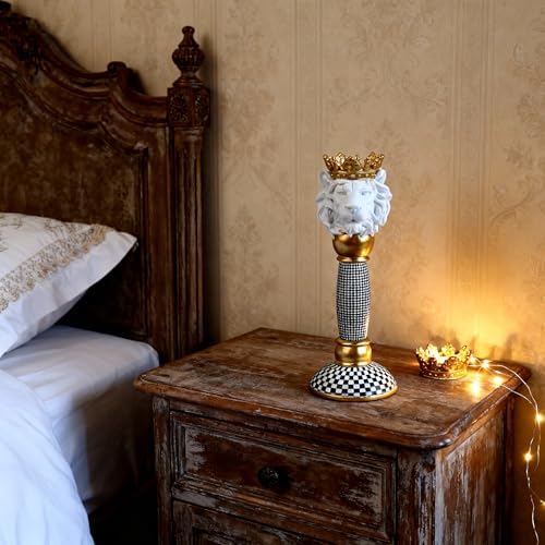 Checkered Animal Candle Holders, Resin Black White Checkered Tiger Head Candlestick Holders, Cute Black-and-White Pillar Candle Stand Home Decorations (Lion) - Image 6