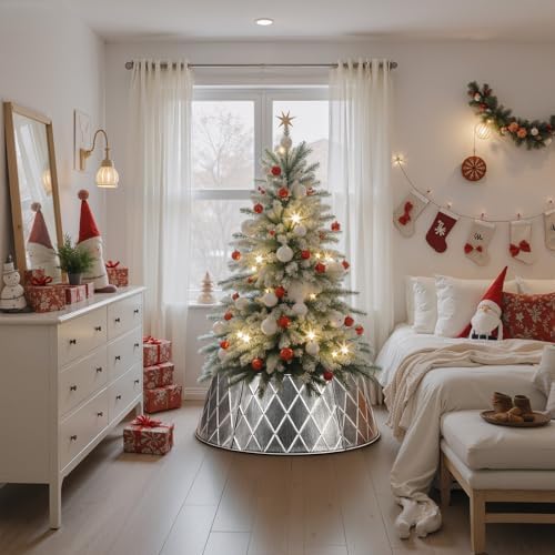 Lanpn Metal Christmas Tree Collar 24 inch, Christmas Tree Ring Collar for Small Mini Pencil Xmas Stand Cover Real Artificial Trees Indoor Outdoor Decoration (Silver, Diamond) - Image 5
